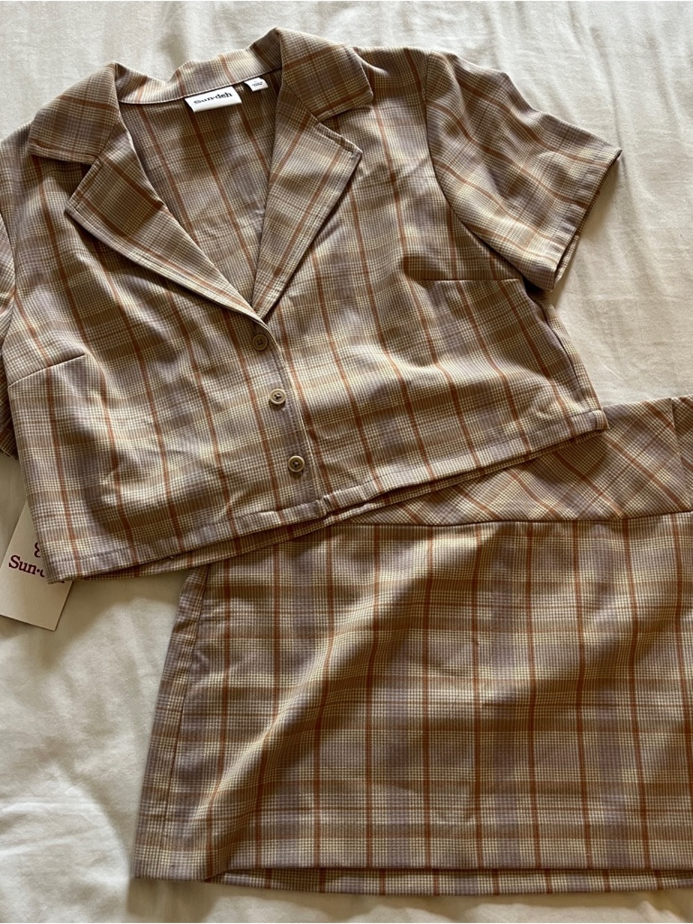 NWT aritzia plaid top and skirt set